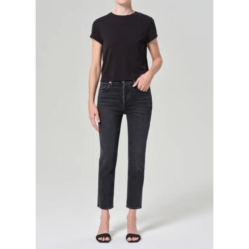 Agolde Panoramic Black Denim Riley High Rise Straight Crop Jeans Women's Size 31